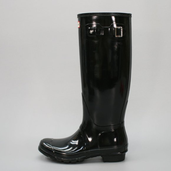 Hunter Ladies 9 Original Tall Gloss Black Buckle Strap WP Rubber Rain Boots - Picture 2 of 12